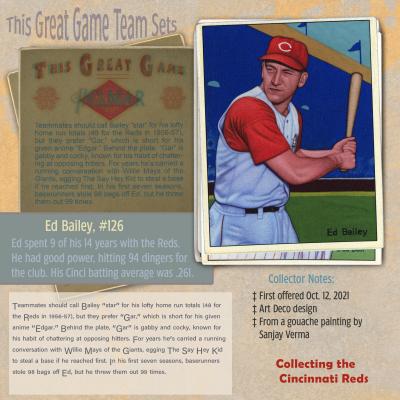 Picture, Helmar Brewing, Helmar This Great Game Card # 126, Ed Bailey, two flags, Cincinnati Reds